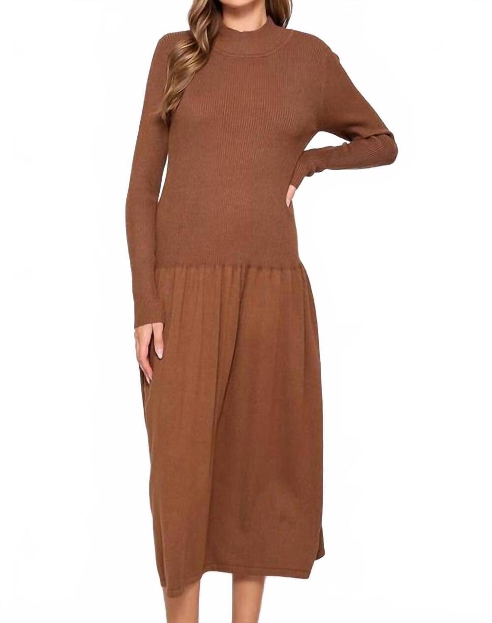 NEW LUMIERE flowy knit midi dress in brown